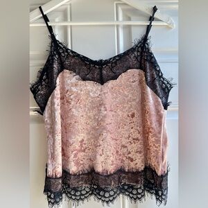 Eva Ouxiu Velvet Pink and Black Lace Top